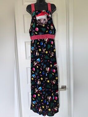 Eyeshadow Black Holiday Cat Jumpsuit with Red Waistband